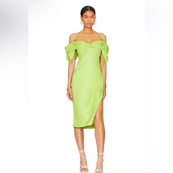NEW L’Academie Revolve Gemma Midi Dress The Academy Lime Green Large - Picture 1 of 8